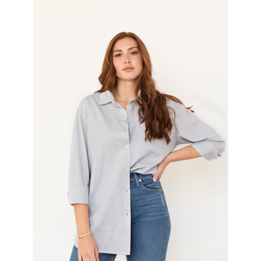 Able Harris Oversized Button Down Shirt Blue and White Stripe Size XXS